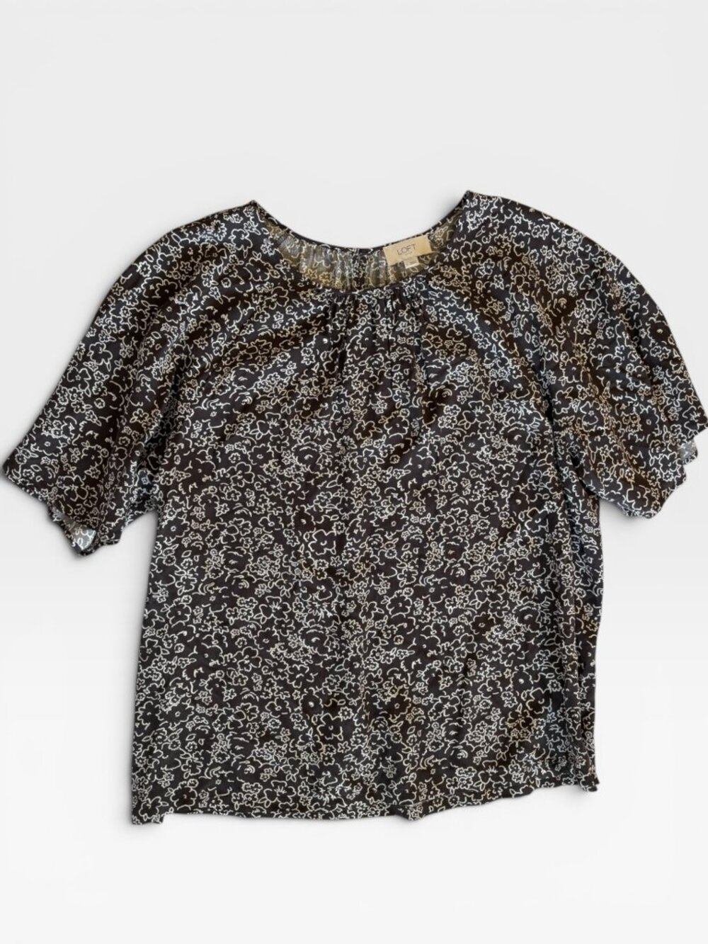 LOFT Outlet Brown Floral Print Peasant Blouse Boho Cottagecore Size L - Picture 2 of 12